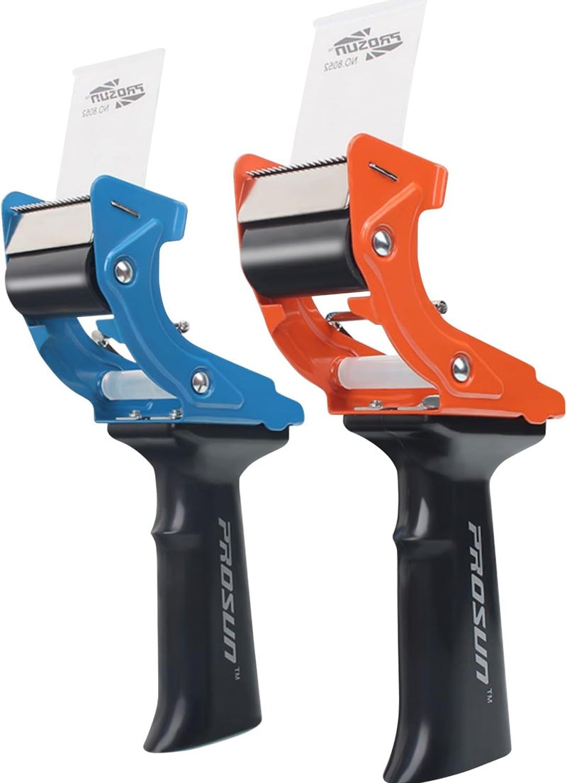 IDHM Heavy Duty Metal Packing Tape Dispensers Gun:2-inch Wide Tape Dispenser, 2 Pack(2" Blue + 2" Orange) - Image 1